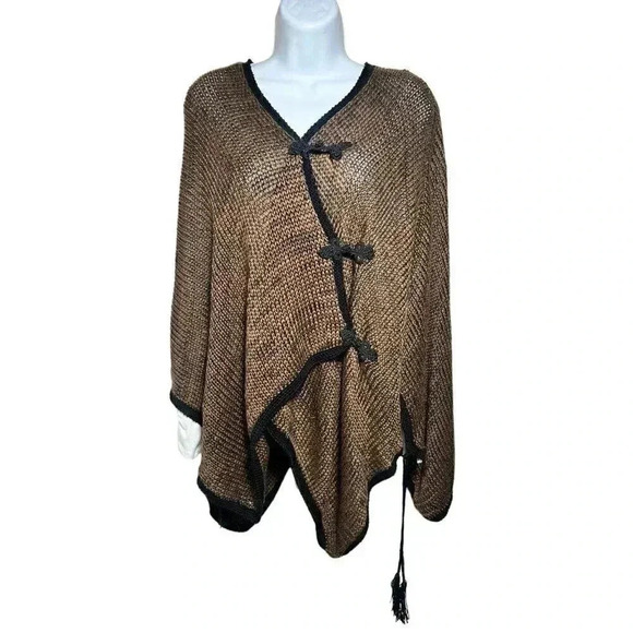 Vintage Rico Hand Knit Pancho Pull Over Sweater Brown One Size - Picture 2 of 8